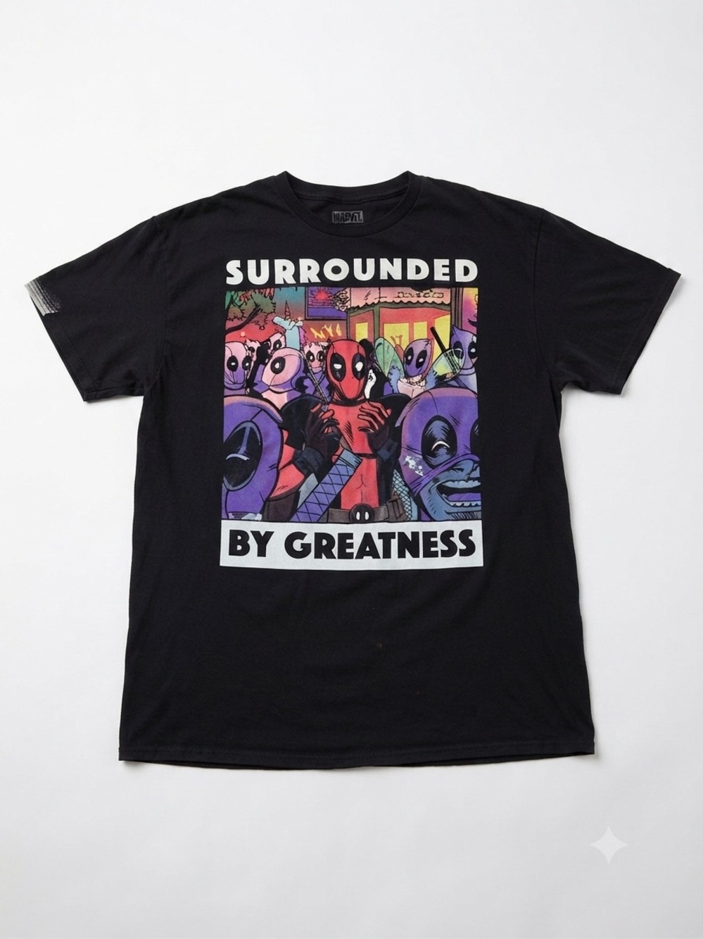 Marvel Deadpool T-Shirt Men XL Black Surrounded By Greatness Graphic Distressed